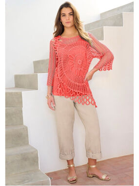 Roaman's Coral Crochet Tunic Top Cover-up 18/20W (24”-25” PTP)